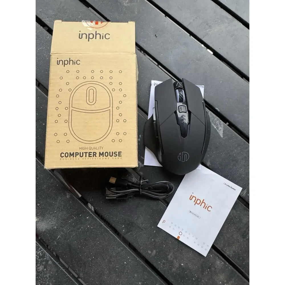 inphic PM6 Wireless Rechargeable Gaming Mouse 2.4G USB New Open Box